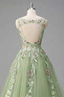 Laden Sie das Bild in den Galerie-Viewer, Grüner Blumen-Bateau-Ausschnitt A-Linie appliquiertes Abschlussballkleid