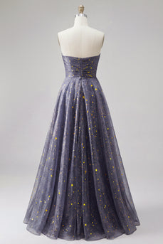 Celestial Midnight Enchanting Stary A-Line Sweetheart Langballkleid mit Schleife