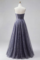 Laden Sie das Bild in den Galerie-Viewer, Celestial Midnight Enchanting Stary A-Line Sweetheart Langballkleid mit Schleife