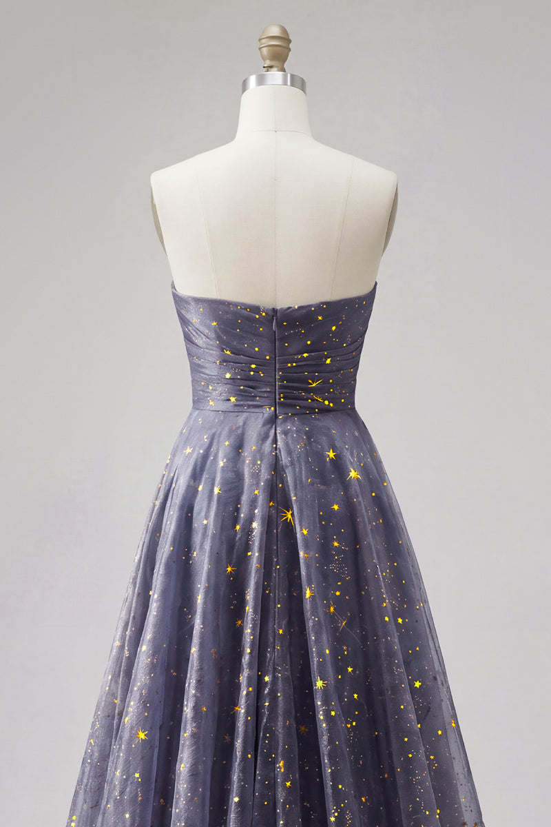 Laden Sie das Bild in den Galerie-Viewer, Celestial Midnight Enchanting Stary A-Line Sweetheart Langballkleid mit Schleife