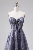 Laden Sie das Bild in den Galerie-Viewer, Celestial Midnight Enchanting Stary A-Line Sweetheart Langballkleid mit Schleife