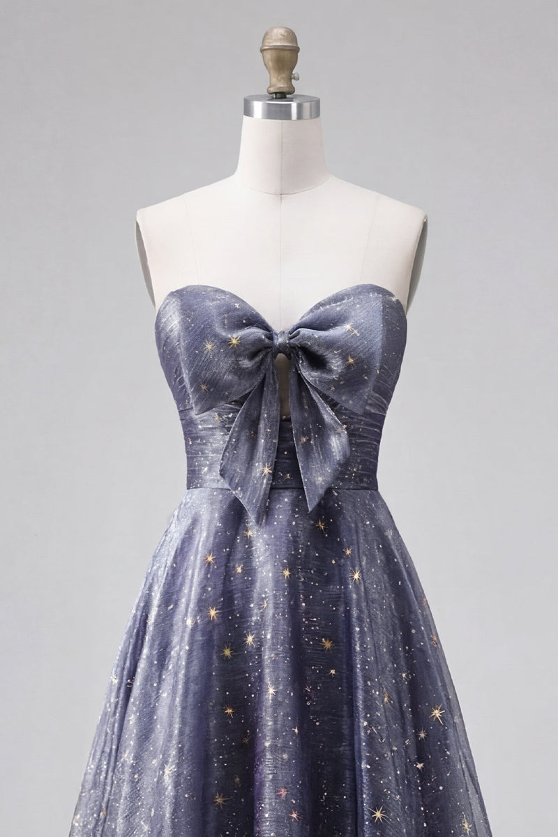 Laden Sie das Bild in den Galerie-Viewer, Celestial Midnight Enchanting Stary A-Line Sweetheart Langballkleid mit Schleife