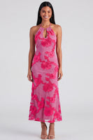 Laden Sie das Bild in den Galerie-Viewer, Salbei-Neckholderhals-Meerjungfrauen-Midi-Kleid mit Blumenstickerei