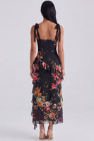 Laden Sie das Bild in den Galerie-Viewer, Elfenbeinfarbenes Blumenkorsett Midi-Kleid mit Schlitz