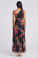 Laden Sie das Bild in den Galerie-Viewer, Elfenbeinfarbenes A-Linie Maxi-Blumenkleid mit einer Schulter