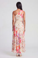 Laden Sie das Bild in den Galerie-Viewer, Elfenbeinfarbenes A-Linie Maxi-Blumenkleid mit einer Schulter