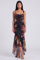Laden Sie das Bild in den Galerie-Viewer, Elfenbein-Quadrathals Blumen-Meerjungfrauen-Maxikleid