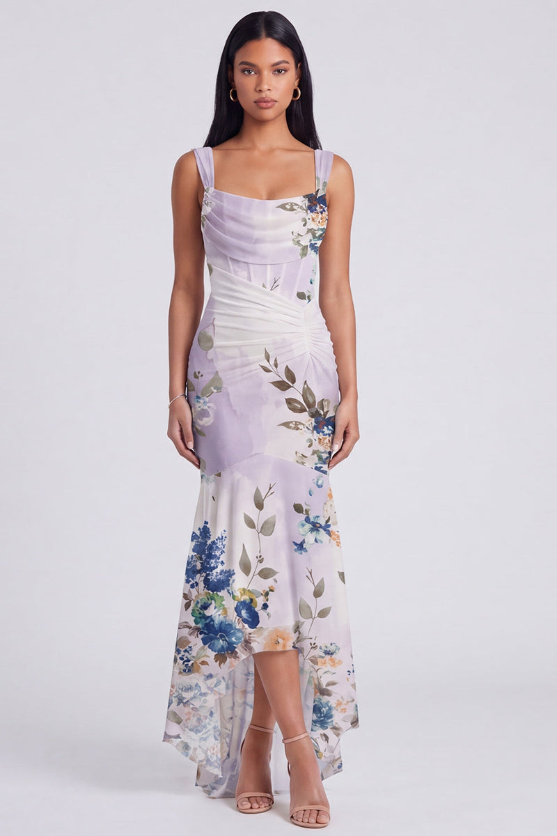 Laden Sie das Bild in den Galerie-Viewer, Elfenbein-Quadrathals Blumen-Meerjungfrauen-Maxikleid