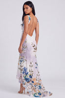 Laden Sie das Bild in den Galerie-Viewer, Elfenbein-Quadrathals Blumen-Meerjungfrauen-Maxikleid