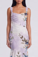 Laden Sie das Bild in den Galerie-Viewer, Elfenbein-Quadrathals Blumen-Meerjungfrauen-Maxikleid