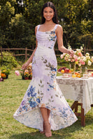 Laden Sie das Bild in den Galerie-Viewer, Elfenbein-Quadrathals Blumen-Meerjungfrauen-Maxikleid