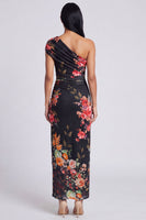 Laden Sie das Bild in den Galerie-Viewer, Elfenbeinfarbenes Blumen-Maxikleid mit einer Schulter