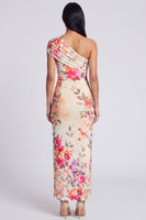 Laden Sie das Bild in den Galerie-Viewer, Elfenbeinfarbenes Blumen-Maxikleid mit einer Schulter