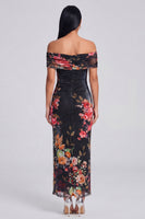 Laden Sie das Bild in den Galerie-Viewer, Elfenbeinfarbenes Floral-Off-the-Shoulder-Sheath-Maxikleid