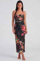 Laden Sie das Bild in den Galerie-Viewer, Halter-Champagner-Neckholder-Scheide Maxi-Blumenkleid