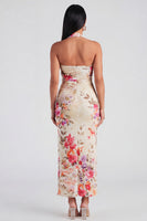 Laden Sie das Bild in den Galerie-Viewer, Halter-Champagner-Neckholder-Scheide Maxi-Blumenkleid