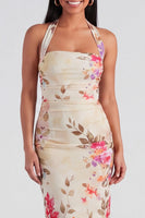 Laden Sie das Bild in den Galerie-Viewer, Halter-Champagner-Neckholder-Scheide Maxi-Blumenkleid