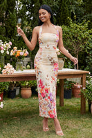 Laden Sie das Bild in den Galerie-Viewer, Halter-Champagner-Neckholder-Scheide Maxi-Blumenkleid