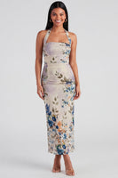 Laden Sie das Bild in den Galerie-Viewer, Halter-Champagner-Neckholder-Scheide Maxi-Blumenkleid