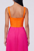 Laden Sie das Bild in den Galerie-Viewer, Orange-Fuchsia A-Linie plissiertes Maxikleid