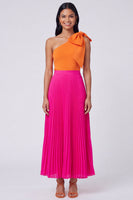 Laden Sie das Bild in den Galerie-Viewer, Ein Schulter-Orange-Fuchsia-Falten-Maxikleid mit Falten und Schleife