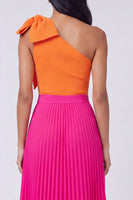 Laden Sie das Bild in den Galerie-Viewer, Ein Schulter-Orange-Fuchsia-Falten-Maxikleid mit Falten und Schleife