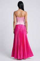 Laden Sie das Bild in den Galerie-Viewer, Satinrosa und Fuchsia A-Linie Spaghettiträger geplissiertes Maxikleid