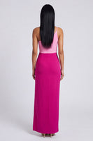 Laden Sie das Bild in den Galerie-Viewer, Rosa und Fuchsia Samt-Bodycon Maxi-Kleid mit ein-Schulter Bodycon Maxi mit Schlitz