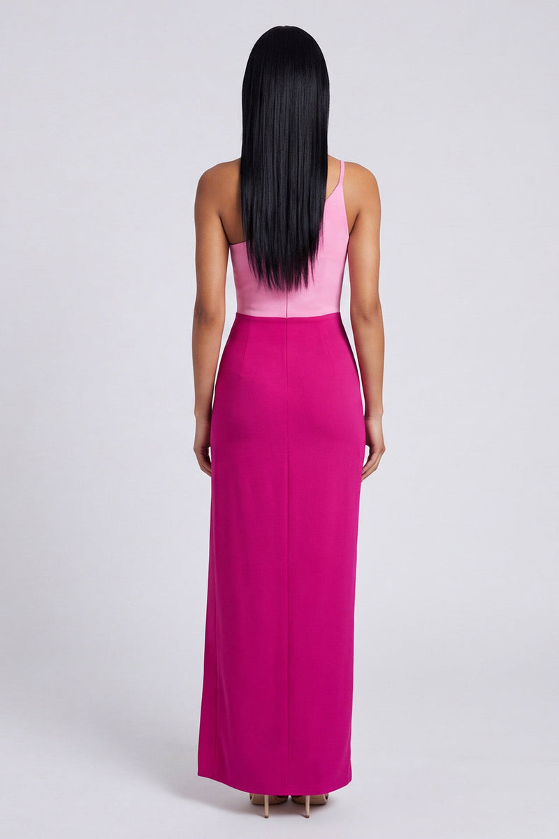 Laden Sie das Bild in den Galerie-Viewer, Rosa und Fuchsia Samt-Bodycon Maxi-Kleid mit ein-Schulter Bodycon Maxi mit Schlitz