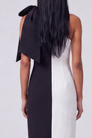 Laden Sie das Bild in den Galerie-Viewer, Schwarz-weißes einschulteriges maxi-Kleid mit einschulteriger Bodycon und Schleife