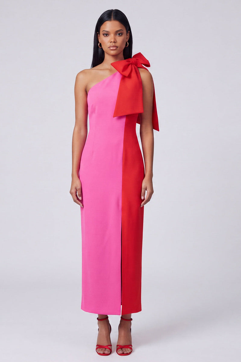 Laden Sie das Bild in den Galerie-Viewer, Schwarz-weißes einschulteriges maxi-Kleid mit einschulteriger Bodycon und Schleife