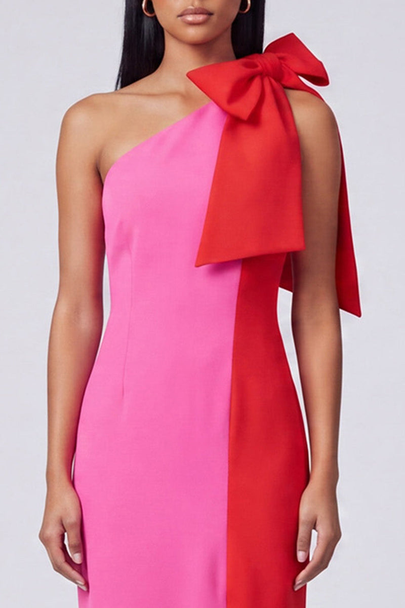 Laden Sie das Bild in den Galerie-Viewer, Schwarz-weißes einschulteriges maxi-Kleid mit einschulteriger Bodycon und Schleife