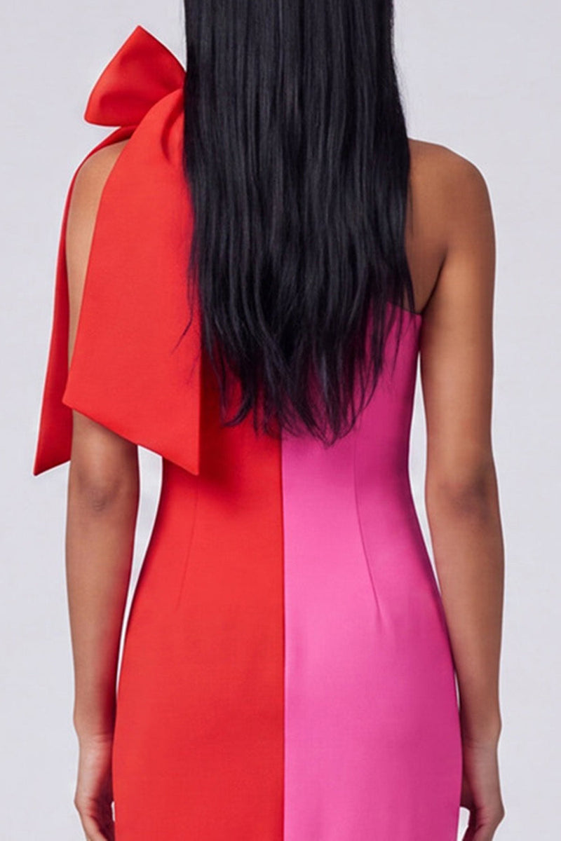 Laden Sie das Bild in den Galerie-Viewer, Schwarz-weißes einschulteriges maxi-Kleid mit einschulteriger Bodycon und Schleife