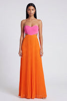 Laden Sie das Bild in den Galerie-Viewer, A-Linie pink-orange-Sweetheart plissiertes Maxi-Kleid