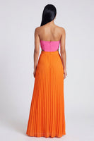 Laden Sie das Bild in den Galerie-Viewer, A-Linie pink-orange-Sweetheart plissiertes Maxi-Kleid