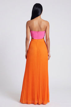 A-Linie pink-orange-Sweetheart plissiertes Maxi-Kleid