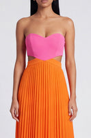 Laden Sie das Bild in den Galerie-Viewer, A-Linie pink-orange-Sweetheart plissiertes Maxi-Kleid