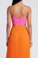 Laden Sie das Bild in den Galerie-Viewer, A-Linie pink-orange-Sweetheart plissiertes Maxi-Kleid