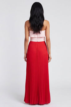 Off-the-shoulder A-Linie rosa und rotes plissiertes Maxikleid mit Rüschen