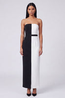 Laden Sie das Bild in den Galerie-Viewer, Off-the-shoulder schwarz-weißes Bodycon Maxi-Kleid