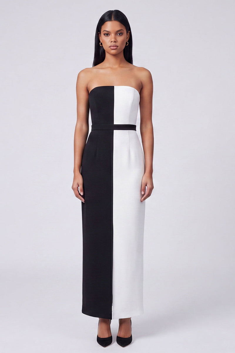 Laden Sie das Bild in den Galerie-Viewer, Off-the-shoulder schwarz-weißes Bodycon Maxi-Kleid