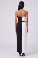 Laden Sie das Bild in den Galerie-Viewer, Off-the-shoulder schwarz-weißes Bodycon Maxi-Kleid