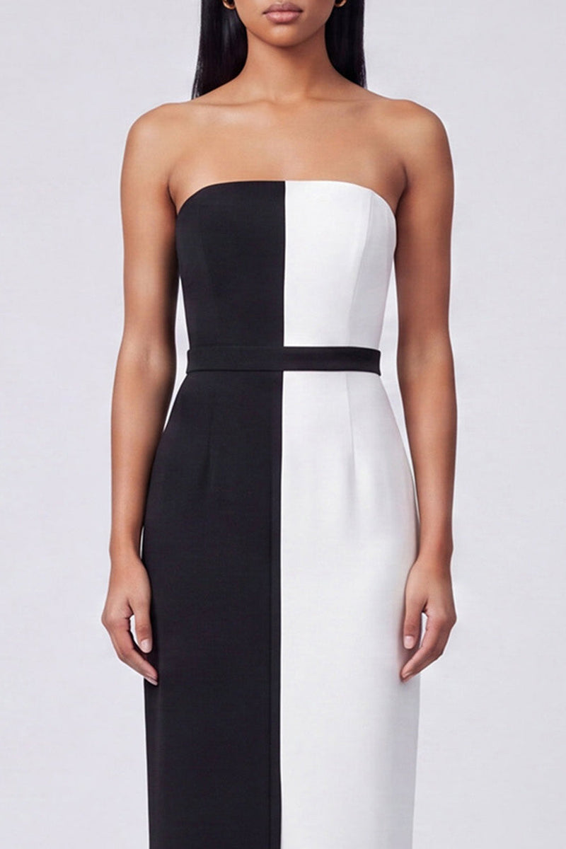 Laden Sie das Bild in den Galerie-Viewer, Off-the-shoulder schwarz-weißes Bodycon Maxi-Kleid