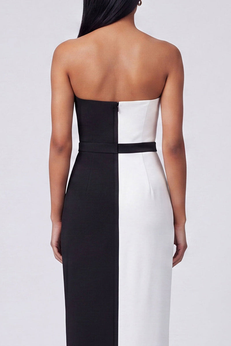 Laden Sie das Bild in den Galerie-Viewer, Off-the-shoulder schwarz-weißes Bodycon Maxi-Kleid