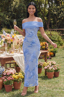 Laden Sie das Bild in den Galerie-Viewer, Off-the-shoulder gelbes, bodycon-appliquiertes Maxi-Blumenkleid mit Schlitz