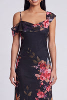 Laden Sie das Bild in den Galerie-Viewer, Schwarzes, asymmetrisches Tüll-Muster Maxi-Blumenkleid