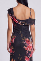 Laden Sie das Bild in den Galerie-Viewer, Schwarzes, asymmetrisches Tüll-Muster Maxi-Blumenkleid