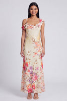 Laden Sie das Bild in den Galerie-Viewer, Schwarzes, asymmetrisches Tüll-Muster Maxi-Blumenkleid