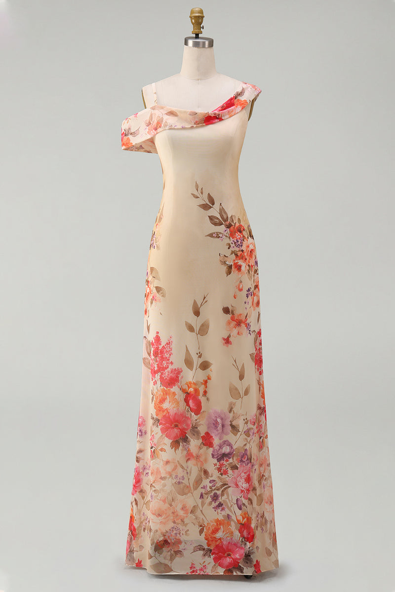 Laden Sie das Bild in den Galerie-Viewer, Schwarzes, asymmetrisches Tüll-Muster Maxi-Blumenkleid