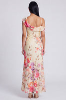 Laden Sie das Bild in den Galerie-Viewer, Schwarzes, asymmetrisches Tüll-Muster Maxi-Blumenkleid